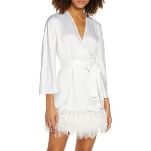Rya Collection Swan Charmeuse & Ostrich Feather Wrap Robe XS/S